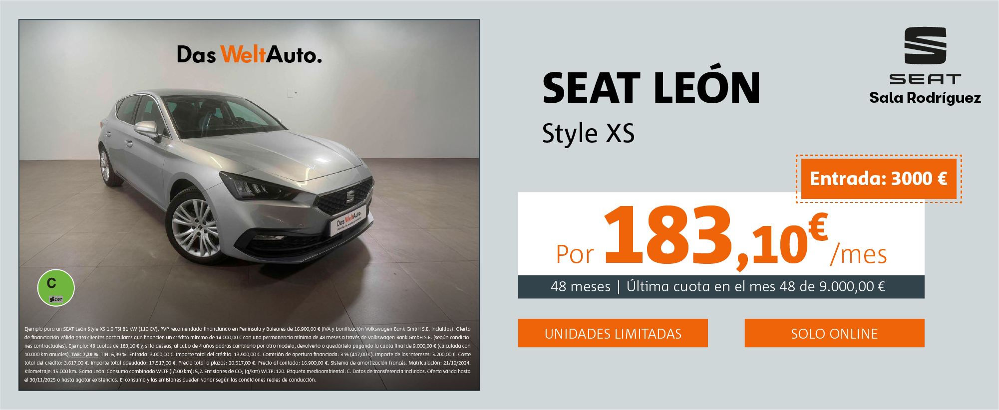 ¡Ocasión! SEAT León Style por 183,10€/mes*